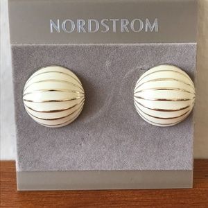 Vintage Style Gold and Off-White Enamel Earrings